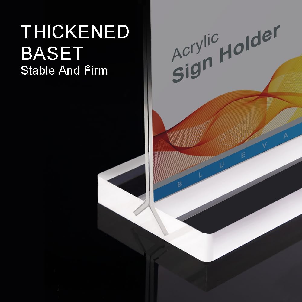 BlueValley Acrylic Sign Holder 8.5 x 11 Vertical - Double Sided Clear Sign Holders Plastic Stands for Display-6 Pack Document Paper Sign Stand for Table Top, Office, Restaurant, Store, Wedding, Party, Show Fairs