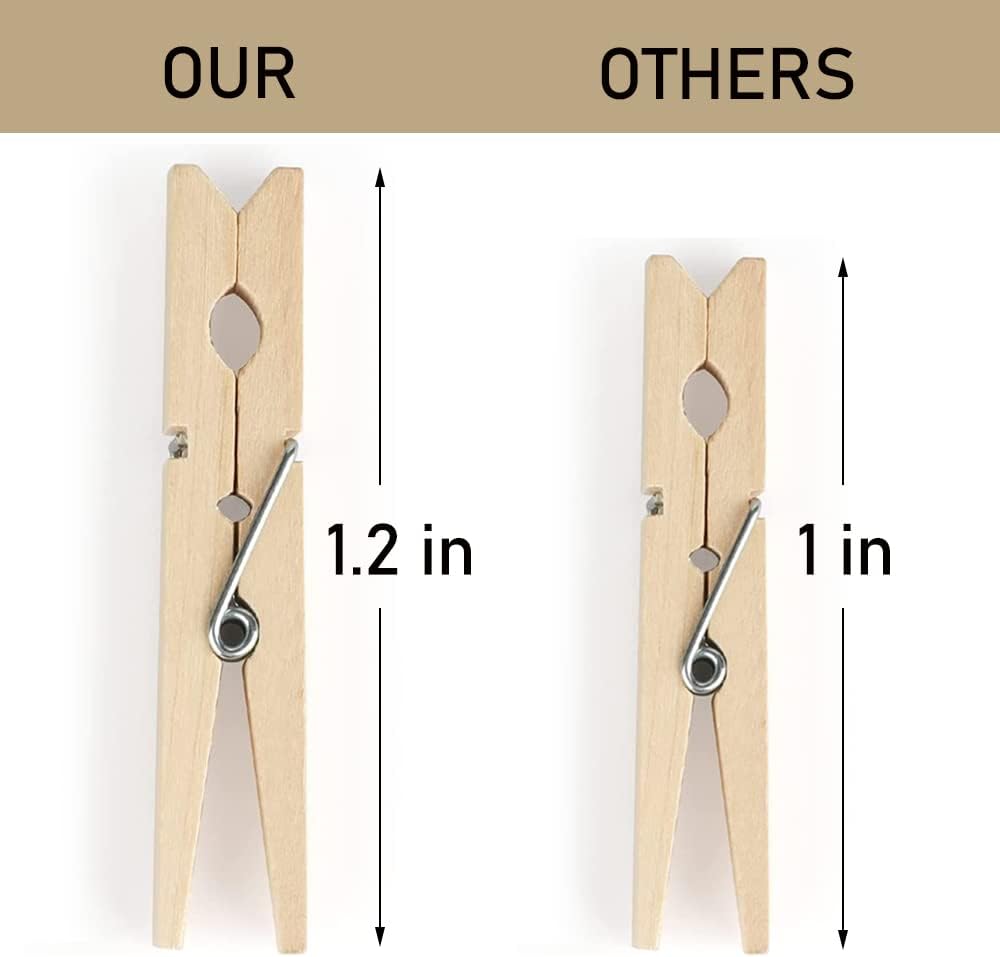 Mini Clothes Pins, 260 PCS Small Wooden Clothes Pin with Jute Twine, Clothespins, Clothes Pins for Photos Crafts DIY Project