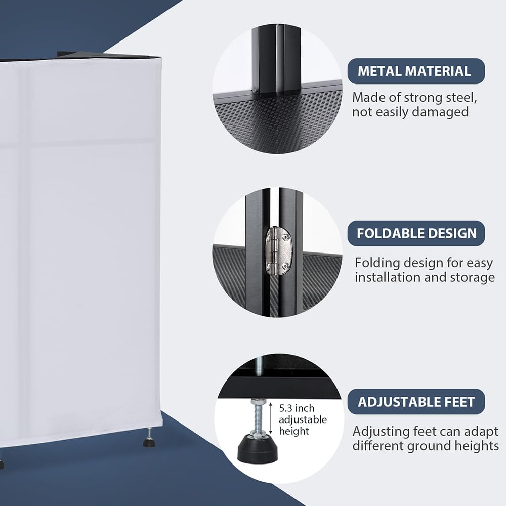 LUCKUP DJ Facade Booth 41"L x 20"W Portable DJ Facade with White & Black Scrim, Foldable DJ Table Station with LED Strips for Party, Black Metal Frame