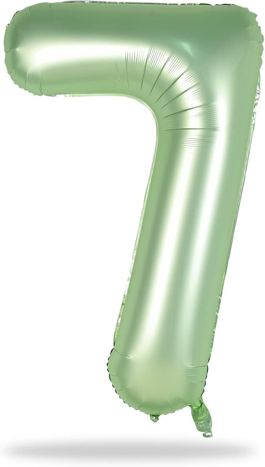 Sage Green Foil Balloon Number 7, 40'' Giant Self Inflating Number Balloons Set 0-9, Large Olive Green Number 7 Helium Balloon for Girls Boys 7th Birthday Jungle Safari Party Decorations Supplies
