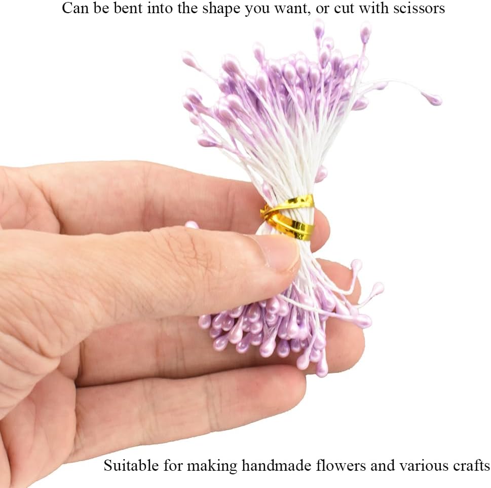 HAHIYO 700Pcs 3mm Light Purple Pearl Double Head Flower Stamen - Artificial Pistil for Floral Making, Scrapbook Decoration