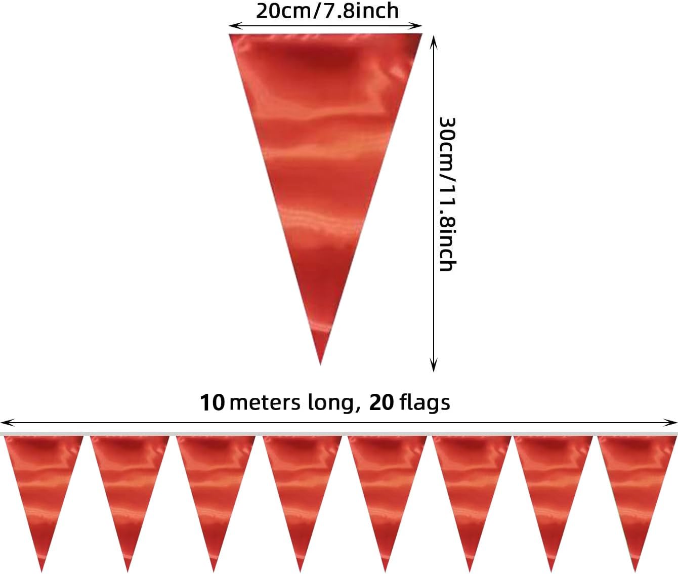 20M/65FT Red Triangle Pennant Banner Flag Metallic Fabric Bunting Garland for Christmas Graduation Wedding Engagement Anniversary Bachelorette Birthday Bridal Shower Valentines Hen Party Supplies