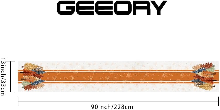 GEEORY Fall Watercolor Trees & Maple Leaves Striped Table Runner 13x90 Inch, Rustic Farmhouse Autumn Thanksgiving Decor for Kitchen, Dining, Indoor/Outdoor Holiday Dinner Party Orange GT157-90