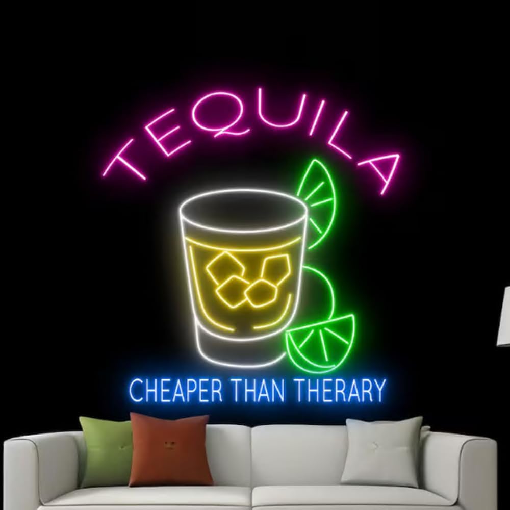 Tequila Neon Sign For Bar Decor, Tequila Bar Led Light, Tequila Glass Neon Light, Pub Wall Decor, Wine Lover Gift Size:20inch