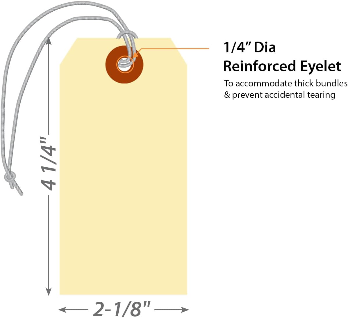 SmartSign Blank Manila Shipping Tags with Elastic Strings - Pack of 250, Size-4, 13pt Thick Pre-Strung Cardstock Tag, 4.25 x 2.125 inch, Paper Hang Tags with Reinforced Fiber Patch, Made in USA