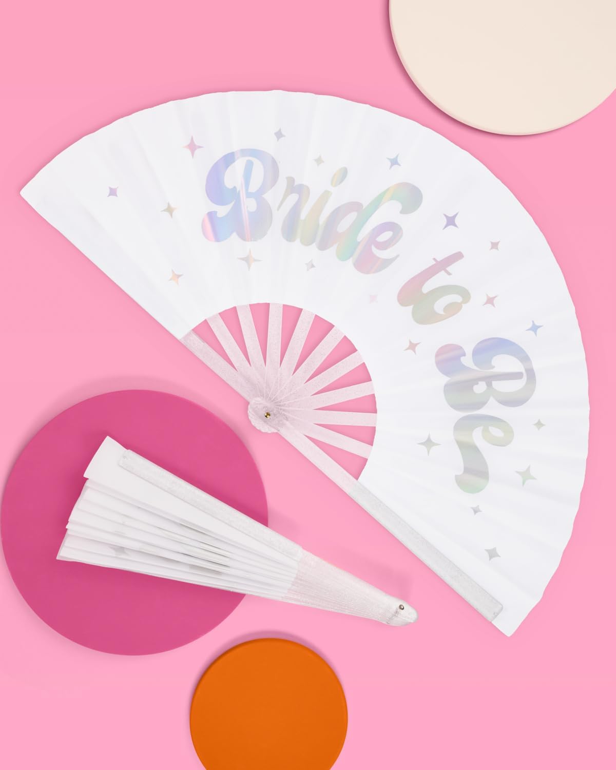 xo, Fetti Bride to Be Iridescent + Glitter Folding Fan | Bachelorette Party Decorations, Rave, Engagement Supplies, Bridal Shower Gift, Bridesmaid Favors, White Bride To Be Accessory