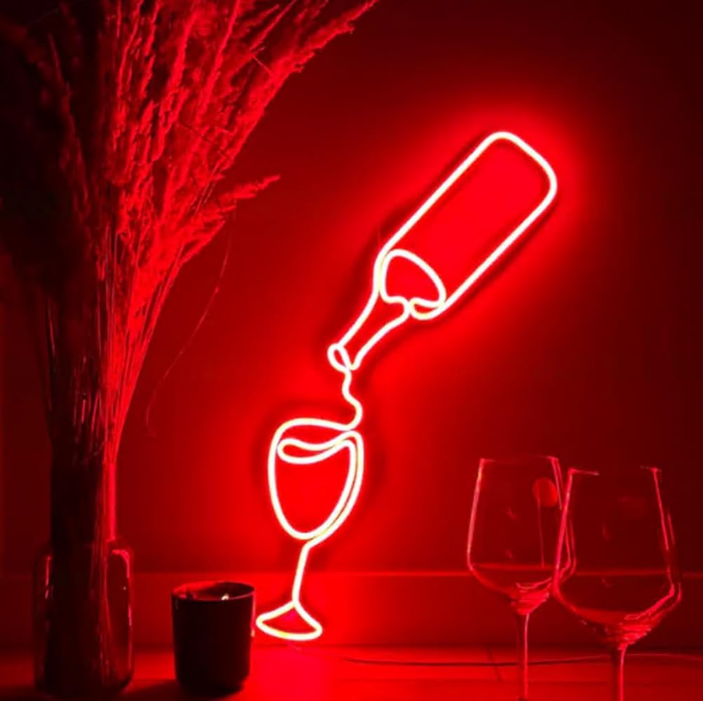 LED Wine Glass Neon Sign - Aesthetic Bar Wall Decor, Wine Lover Gift, Neon Light for Kitchen, Home Bar LED Sign, Winery Decor Size:25inch