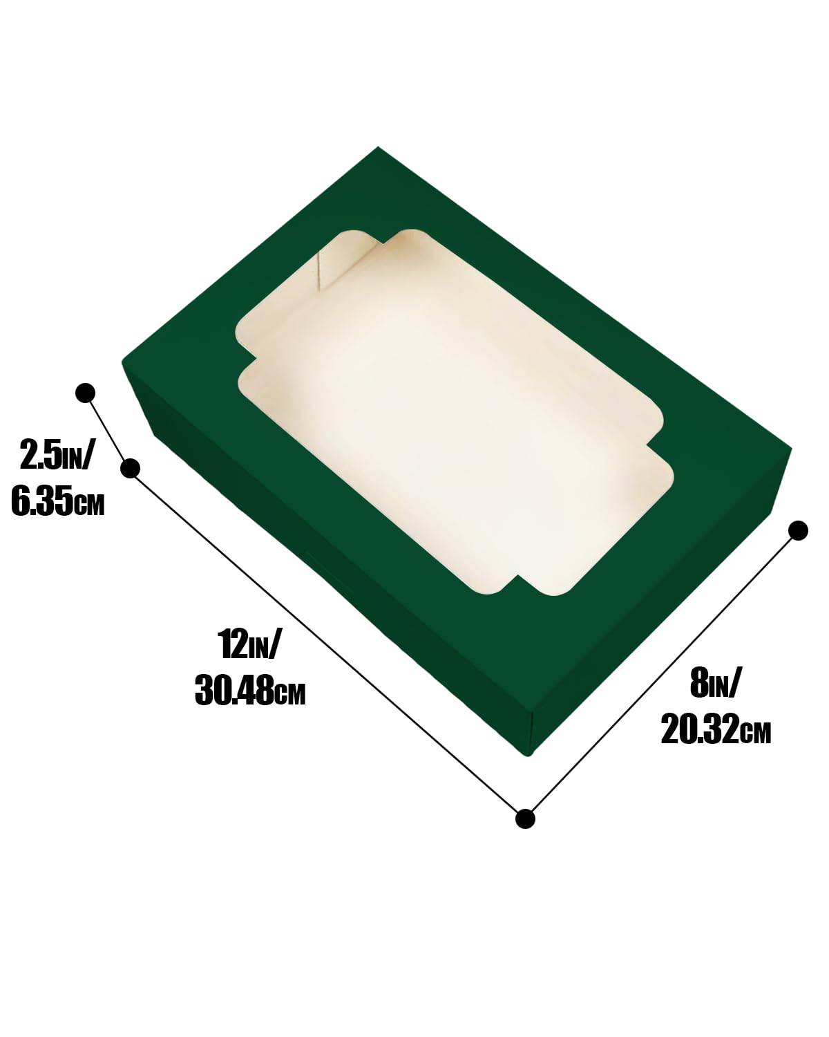 qiqee Auto-pop up Deep Green Cookie Box with Window 12x8x2.5 inch 32 Packs Two Uses One Second Folding Pastry Biscuit Bakery Box for Packaging