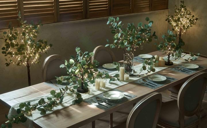 Hairui Lighted Artificial Eucalyptus Garland 6FT 96 LED Battery Operated Faux Vine Lights with Timer for Spring Wedding Backdrop Wall Decor