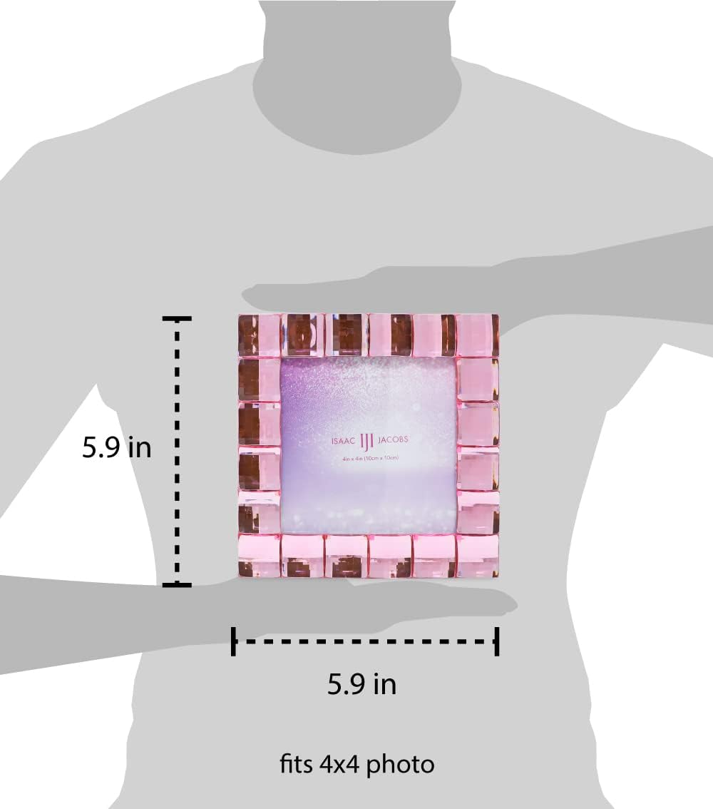 Isaac Jacobs Decorative Sparkling Light Pink Jewel Picture Frame, Photo Display & Home Décor (4x4, Light Pink)