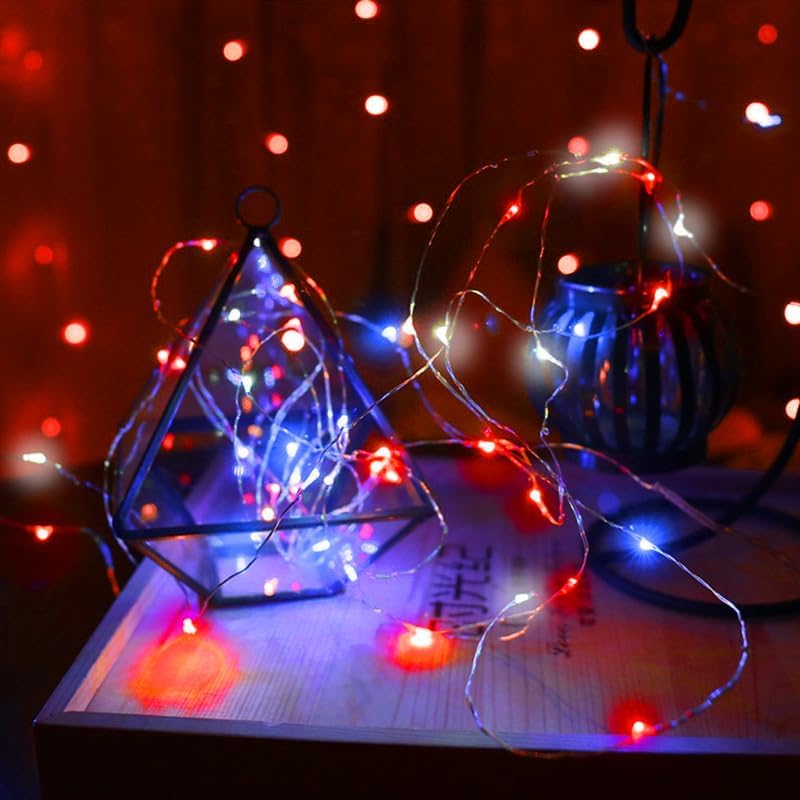 Christmas Fairy Lights Decorations, 4-Pack Red White and Blue Battery Operated Lights with Timer, Waterproof 16FT 50 LED String Light Indoor Outdoor for Xmas Tree Party Home Memorial Day DIY Decor