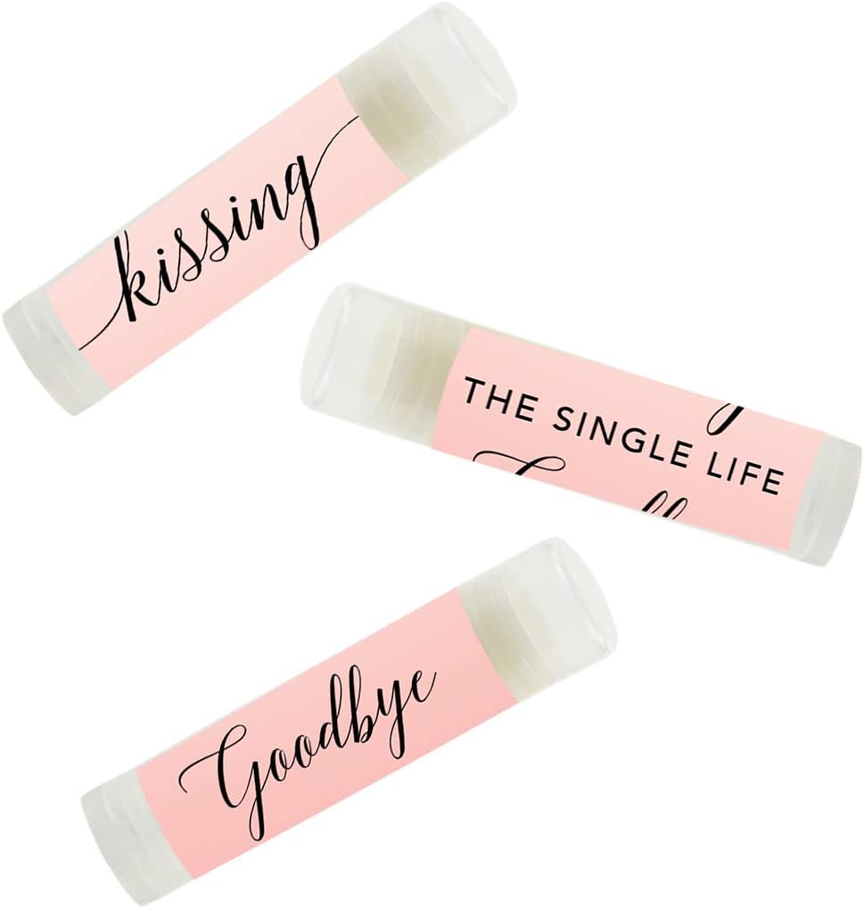 Andaz Press Blush Pink Rose Elegant Bridal Shower Engagement Party, Lip Balm Chapstick Favors, Kissing The Single Life Goodbye, 12-Pack, Bridal Shower Bachelorette Party Favors Bachelorette Chapstick