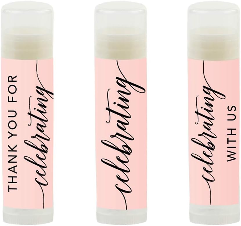 Andaz Press Blush Pink Rose Elegant Party, Lip Balm Chapstick Favors, Thank You For Celebrating With Us, 12-Pack, Party Favors Decor Thank You Lip Balm Party Favor Lip Balm Bachelorette Party Favors
