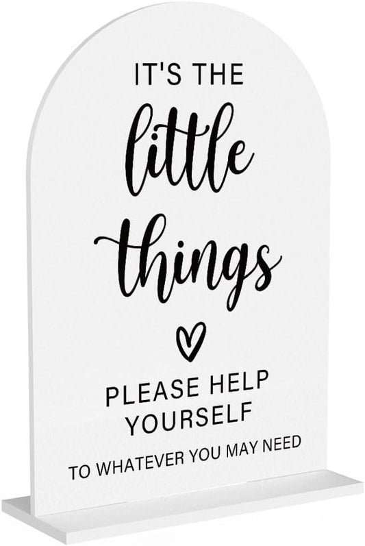 Acrylic Wedding Sign, Bridal Shower Decorations, It's the Little Things Sign for Ceremony, Modern Font Table Signs, Acrylic Table Top Signs for Wedding Reception and Event Party (White)