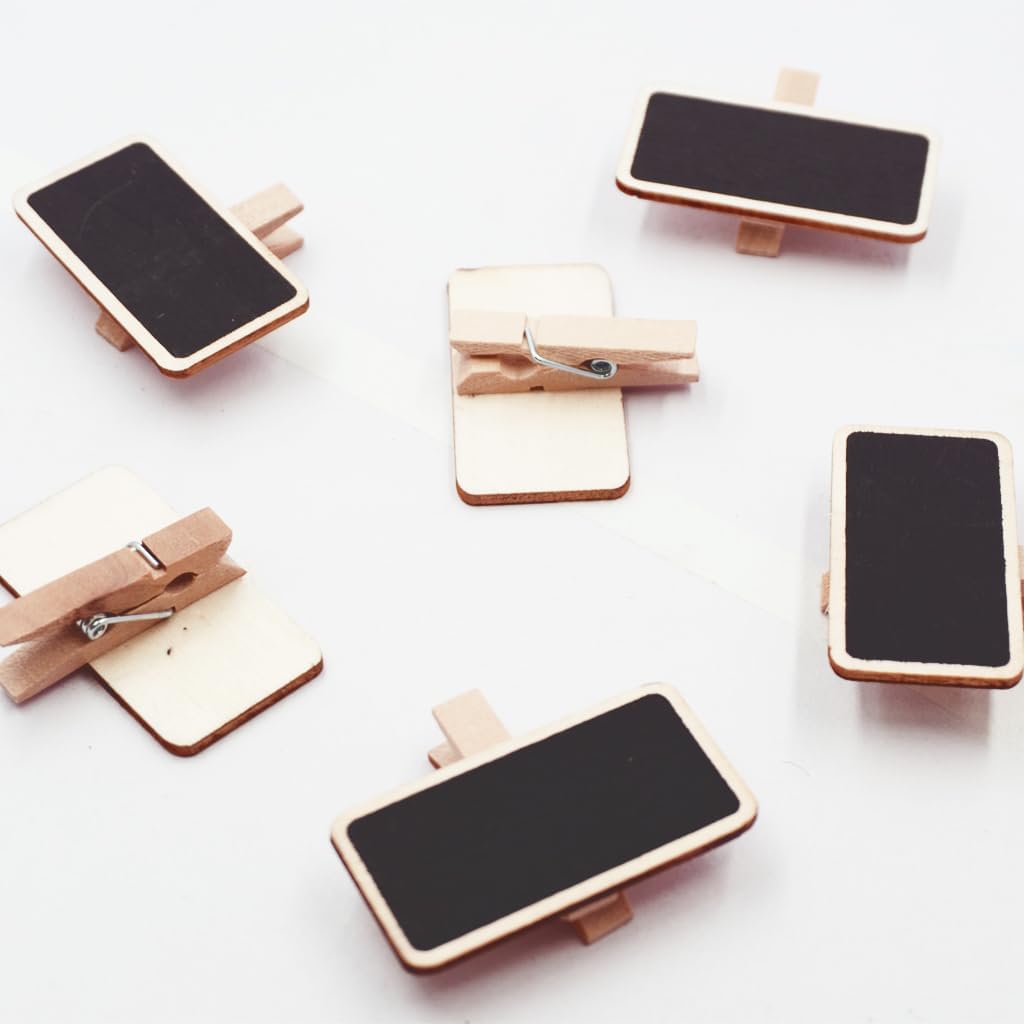 72 Count Chalkboard Signs Clips - Rectangle Wood Framed 2" x 1.5" Wooden Blackboard for Crafts, Home Decor, and Organization, Perfect for Special Occasions and Events Decoration