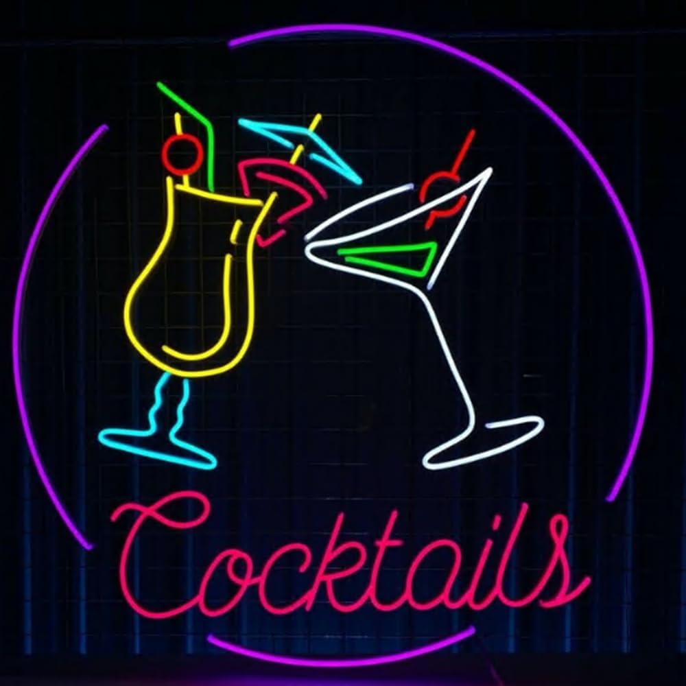 Open Cocktails Shop Neon Sign, Cocktails Bar Led Sign, Cocktail Bar Wall Decor, Bar Pub Wall Art, Cocktail Led Light Size:20inch