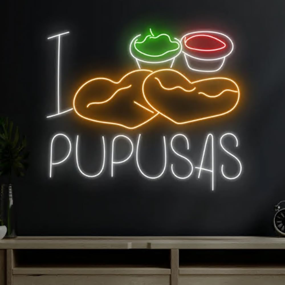 I Love Pupusas Neon Sign, Salvadoran Pupusas Led Sign, Custom Neon Sign, Pupusas Store Wall Decor, Pupusas Lover Gifts, Pupusa Neon Light Size:23inch