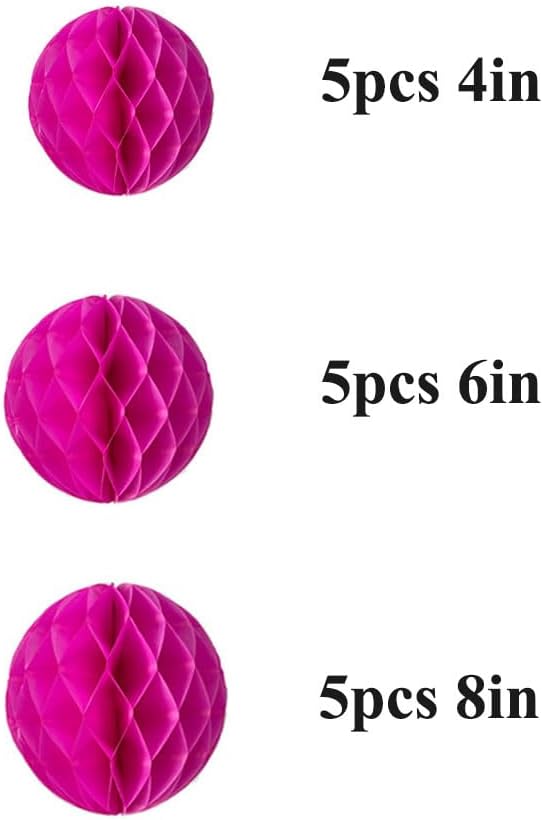 15pcs Honeycomb Balls Decorations 4'' 6'' 8'' Party Honeycomb Ball Flowers Tissue Pink Honeycomb Flower Ball Hanging Flower Balls for Baby Shower Birthday Wedding Nursery Decor(4'' 6'' 8'' Rose red)