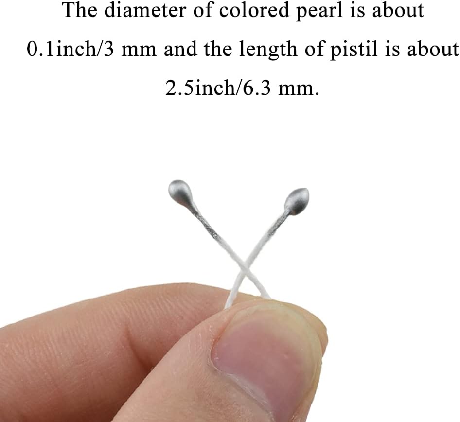 HAHIYO 700Pcs 3mm Silver Pearl Double Heads Pistil Hand-Made Artificial Pistil para Flores Pearlized Floral Stamen for Flower Making Scrapbook Decoration