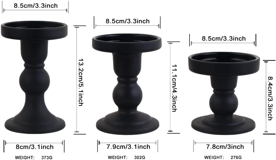 3-Piece Set of Black Glass Candlestick, Crystal Candlestick Holder Holder and Conical Candle, Christmas Candle Holder Decoration, Family Living Room Wedding Candle Holder (black1set)