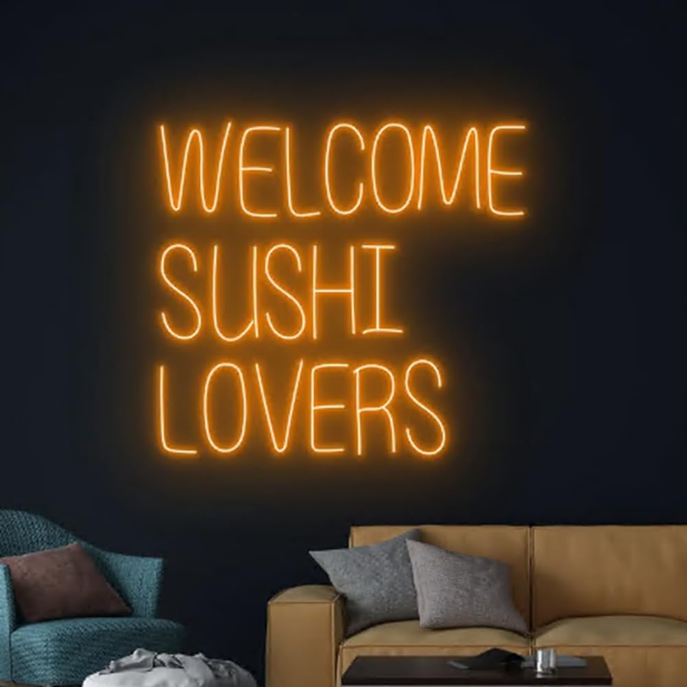 Welcome Sushi Lovers Neon Sign, Japanese Food LED Sign, Sushi Neon Light, Japan Restaurant LED Light Wall Decor, Sushi Food Shop Neon Sign Size:20in