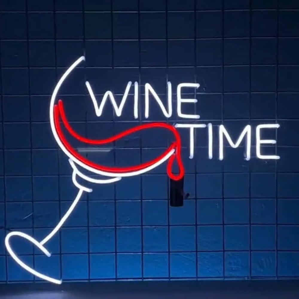 Wine Time Neon Sign Wall Art, Custom Wine Glass Led Sign, Wine Bar Room Neon Light, Wine Time Signage Decor, Open Sign For Wine Store Light Size:20inch