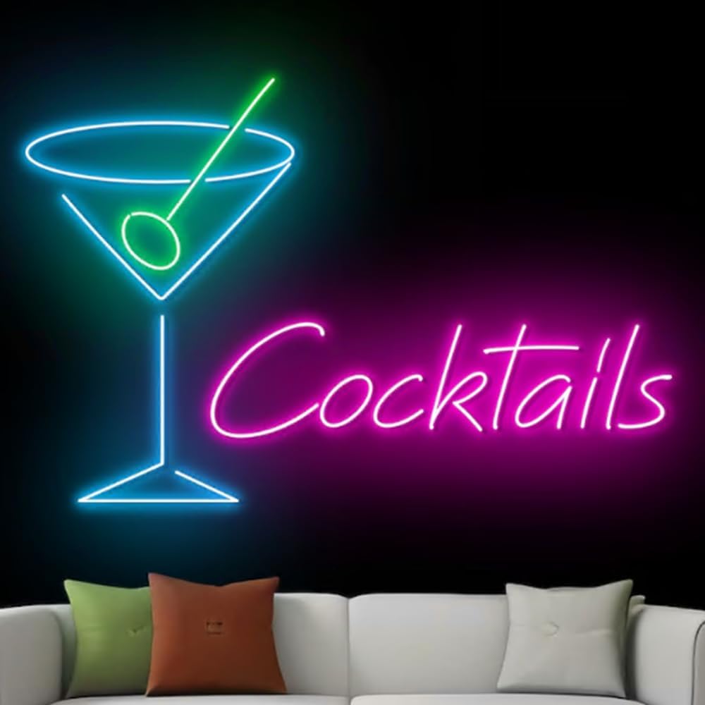 Martini Cocktails Neon Sign, Cocktail Led Sign, Cocktail Martini Neon Light, Bar Pub Party Wall Art Light, Drinking Liquor Home Wall Décor Size:20inch