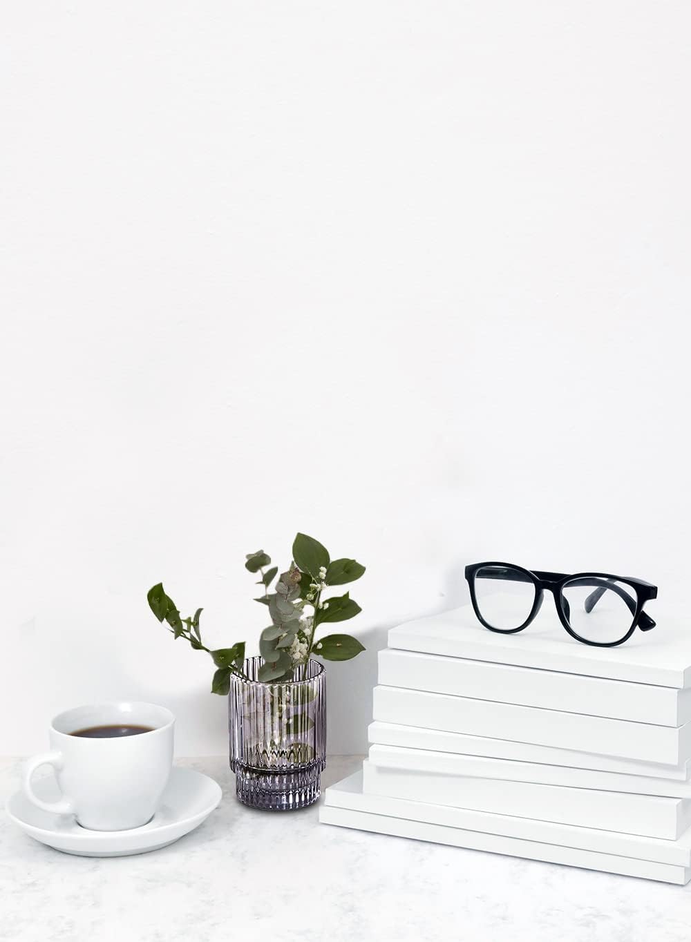 Serene Spaces Living Set of 4 Short Smoke Grey Ribbed Glass Votive Holder, Perfect for Weddings and Home Décor, Measures 3.75" Tall and 2.25" Diameter