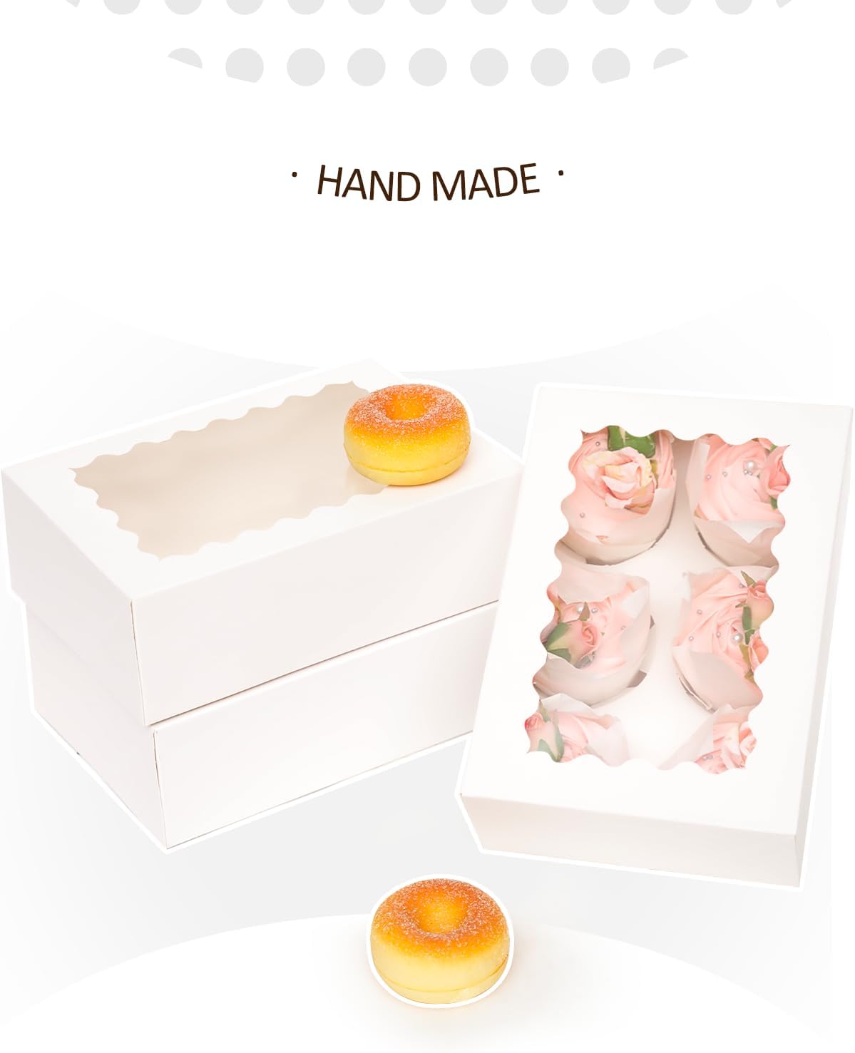 qiqee White 6 Cupcake Boxes with Window Auto-pop up 30 Packs Cupcake Box 9"x6.1"x3.3" Bakery Boxes For Cupcakes Carrier, Cupcake Containers