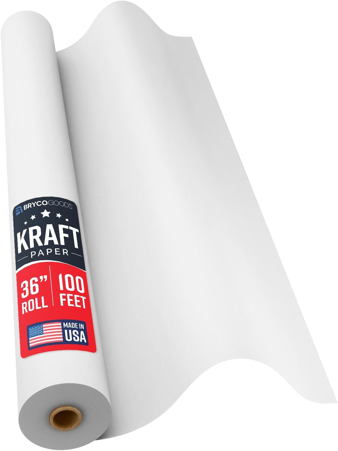 Bryco Goods White Kraft Paper Roll - 36” x 100’ (1200”) - Made in USA - Banner Paper for Painting, Easel Use, Bulletin Boards, Wall Décor, Gift Wrapping, and Children's Projects