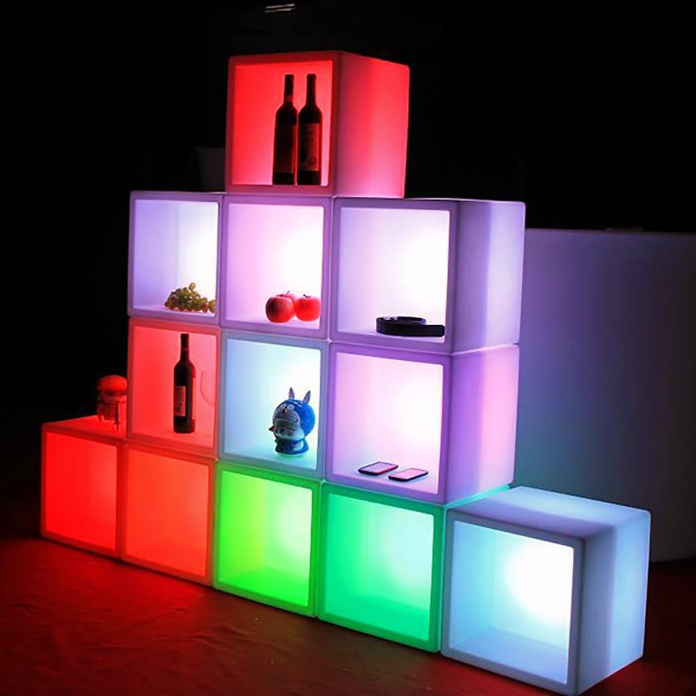 Mr.Go 16-inch SEMI-Storage LED Light Cube, Rechargeable RGB Color Changing Glowing Cube Cabinet Container End Table Ice Bucket Flower Pot Planter