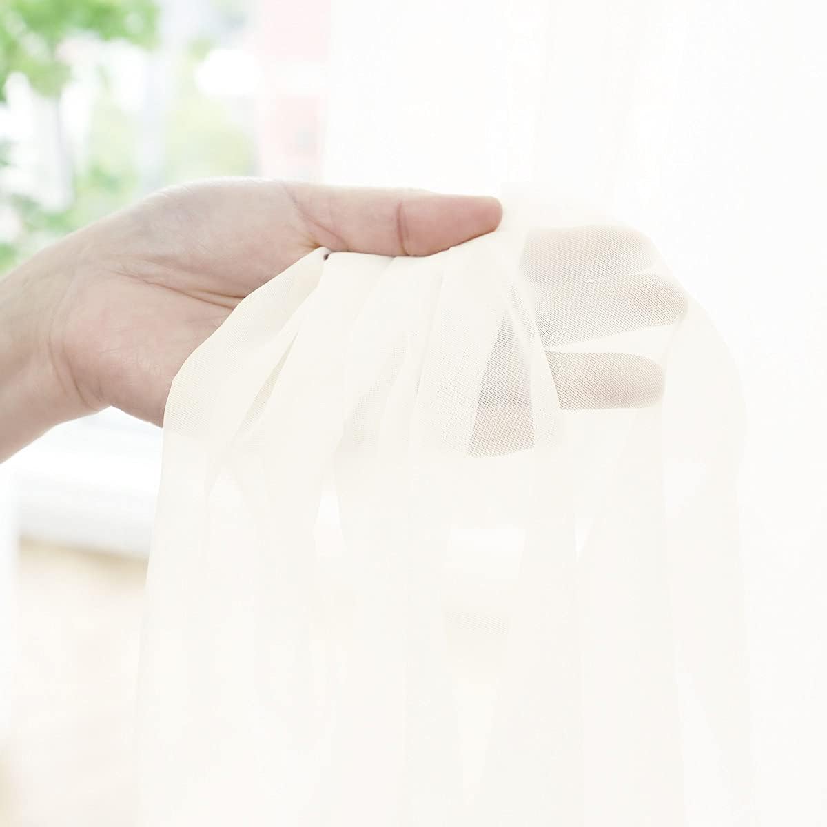 Window Beige Sheer Curtains 48 Inches Width 108 Inches Long 2 Panels Sheer Curtains Clear Curtains Basic Rod Pocket Panel for Home/Living Room/Bedroom/Kids Room