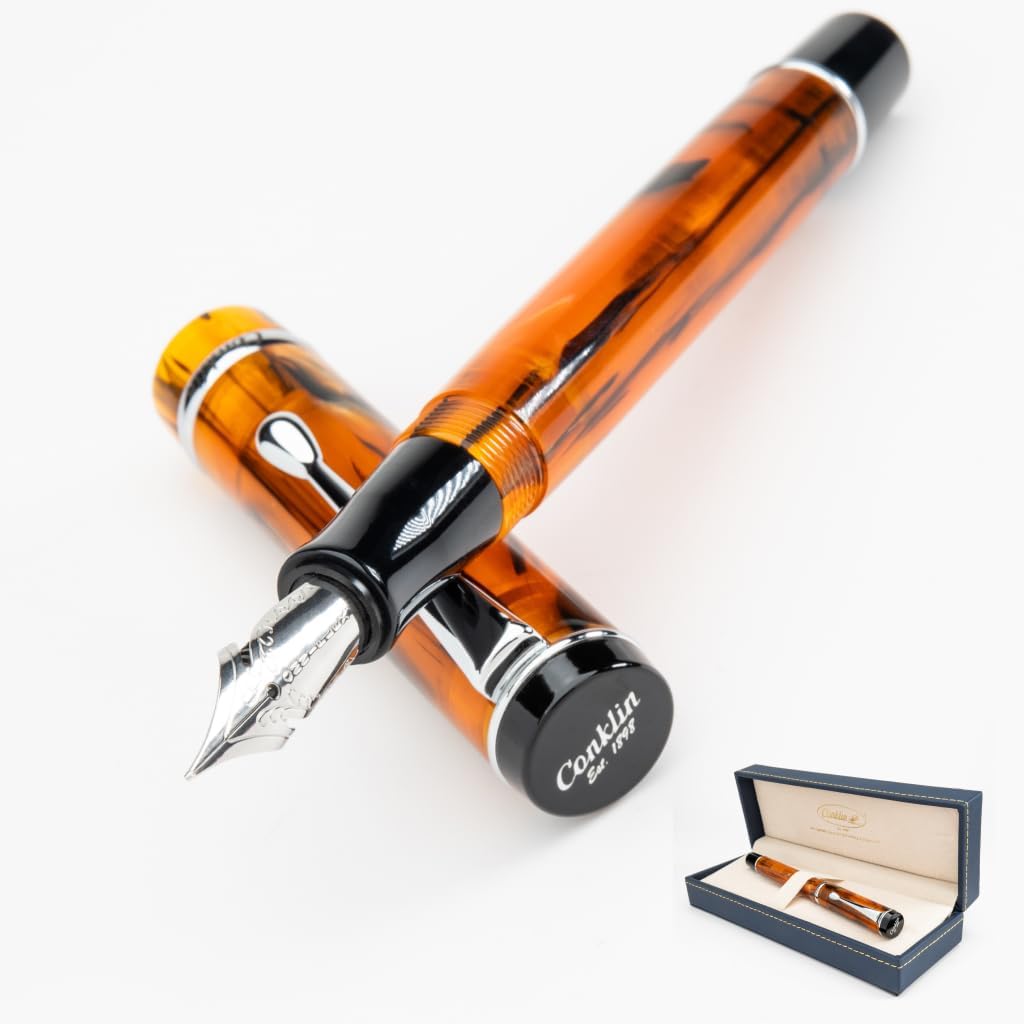 Conklin Duragraph Fountain Pen Amber - Extra Fine Nib, Precision Writing Instrument with Warm Amber Finish