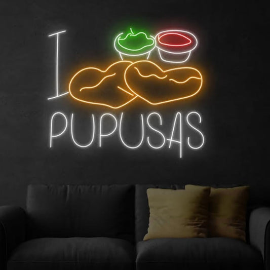 I Love Pupusas Neon Sign, Salvadoran Pupusas Led Sign, Custom Neon Sign, Pupusas Store Wall Decor, Pupusas Lover Gifts, Pupusa Neon Light Size:23inch