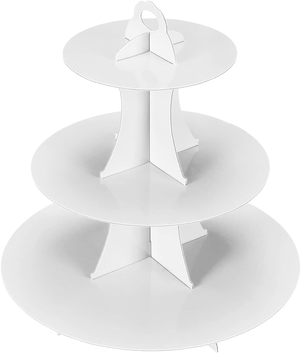 3-Tier Cupcake Stand, Cake Stand holder, Tiered DIY Cupcake Stand Tower for Dessert Table Displays, Birthday Theme Party Favors Decoration, Floral Tea Party, 12" W x 12.8" H, White