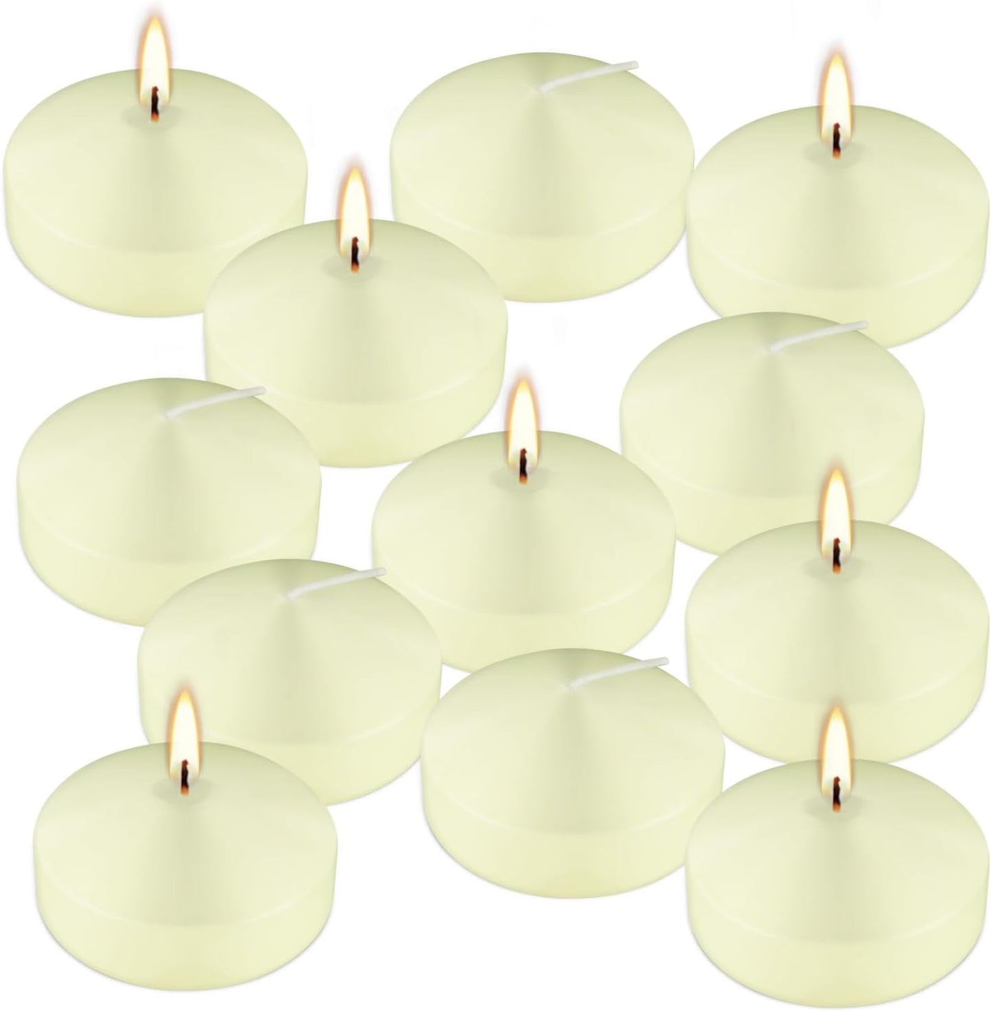 12 Pcs 3 - inch Floating Candles, Smokeless and Odourless, Burns for 8-10 Hours, Ivory, Suitable for Festivals, Weddings, Holidays, Home Decoration.