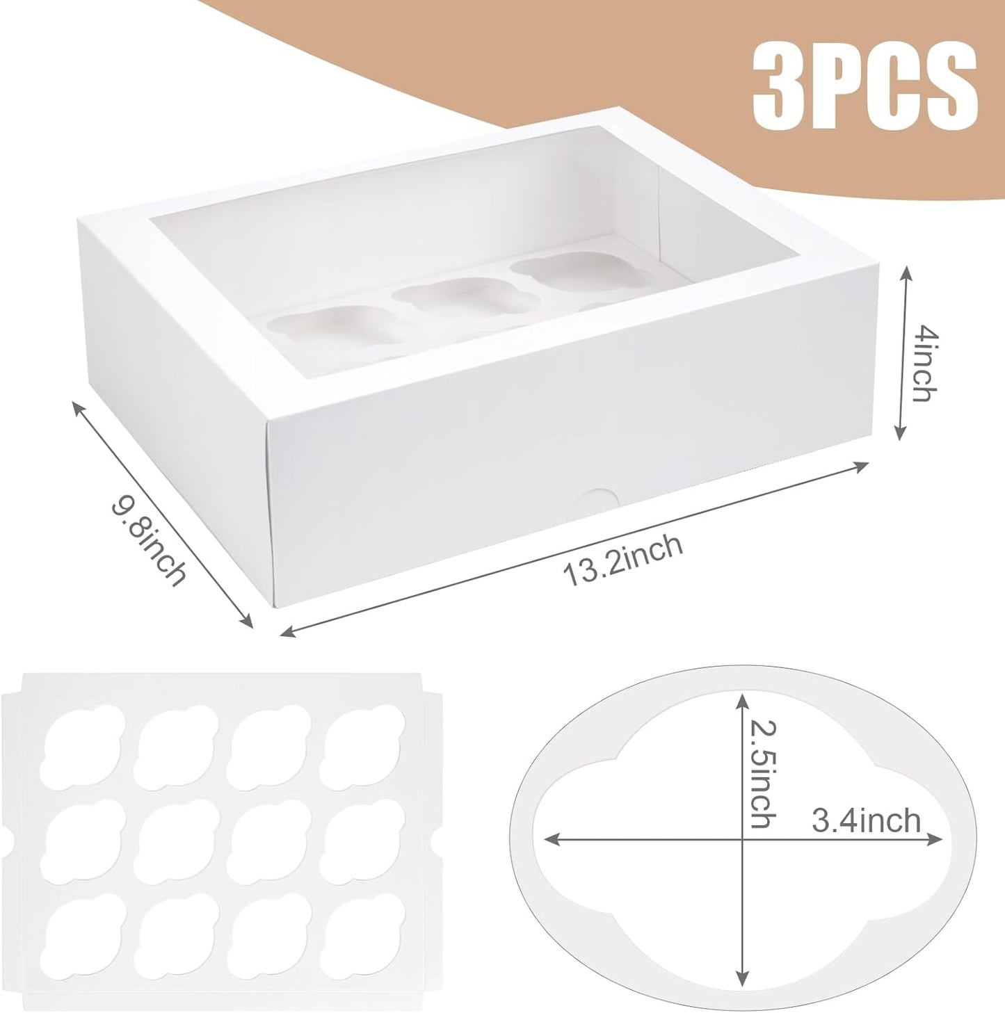 VGOODALL 3PCS White Cupcake Container, 12 Count with Window Boxes Holding 36 Pastry Box for Birthday Holiday Party Bakery Supplies