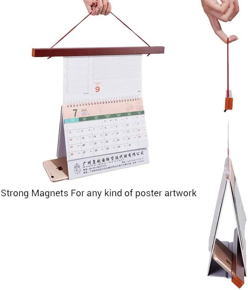 Magnetic Poster Hanger, 12x18 12x16 12x24 Poster Frame Wood Wooden Magnet Print Posters Dowel Scroll Hanger Hangers Hanging Kit for Walls Map Canvas Artwork (Mahogany, 12")