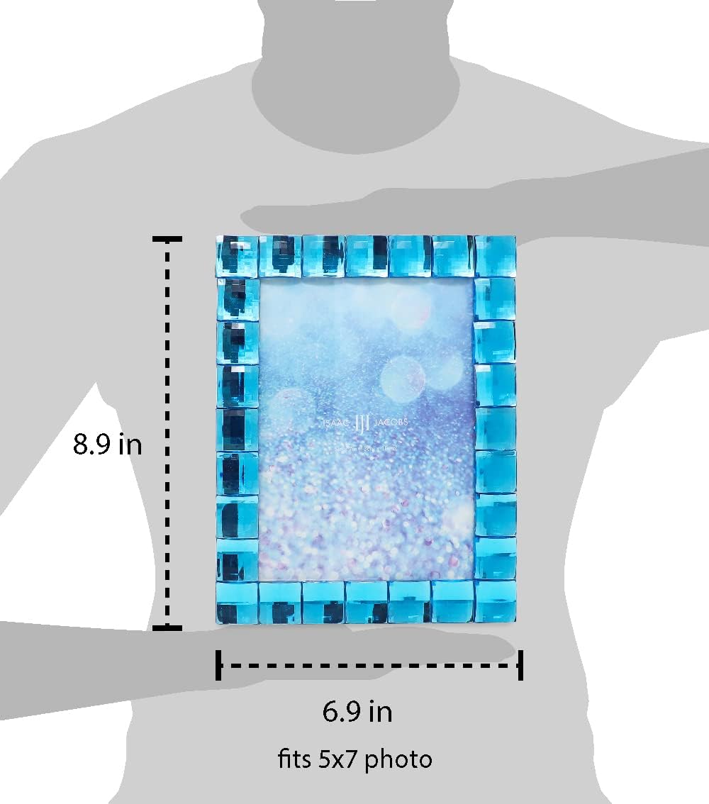 Isaac Jacobs Decorative Sparkling Turquoise Jewel Picture Frame, Photo Display & Home Décor (5x7, Turquoise)