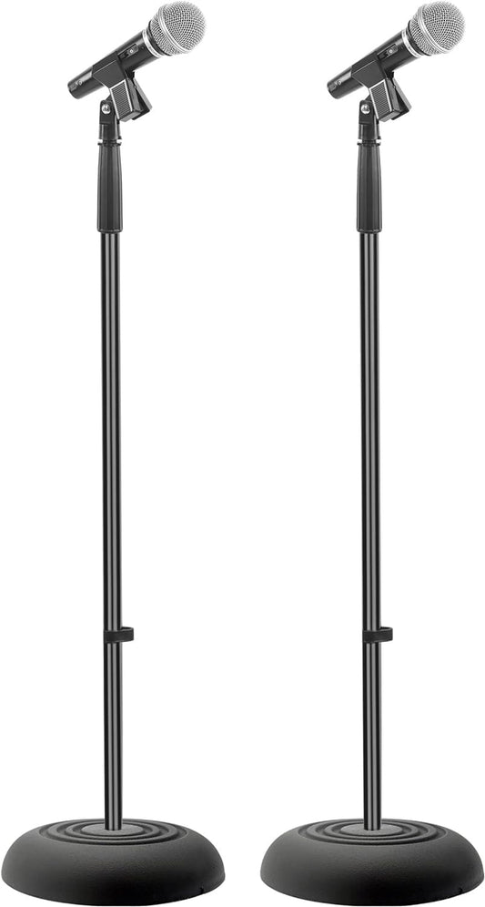 Pyle Universal Microphone Stand - Handheld Mic Compatible, Heavy Compact Base, Lightweight & Compact Design, 2.8 to 5 Ft Height Adjustable Clamp, Pivot Angle Clip, Home/Studio Use (Pair)
