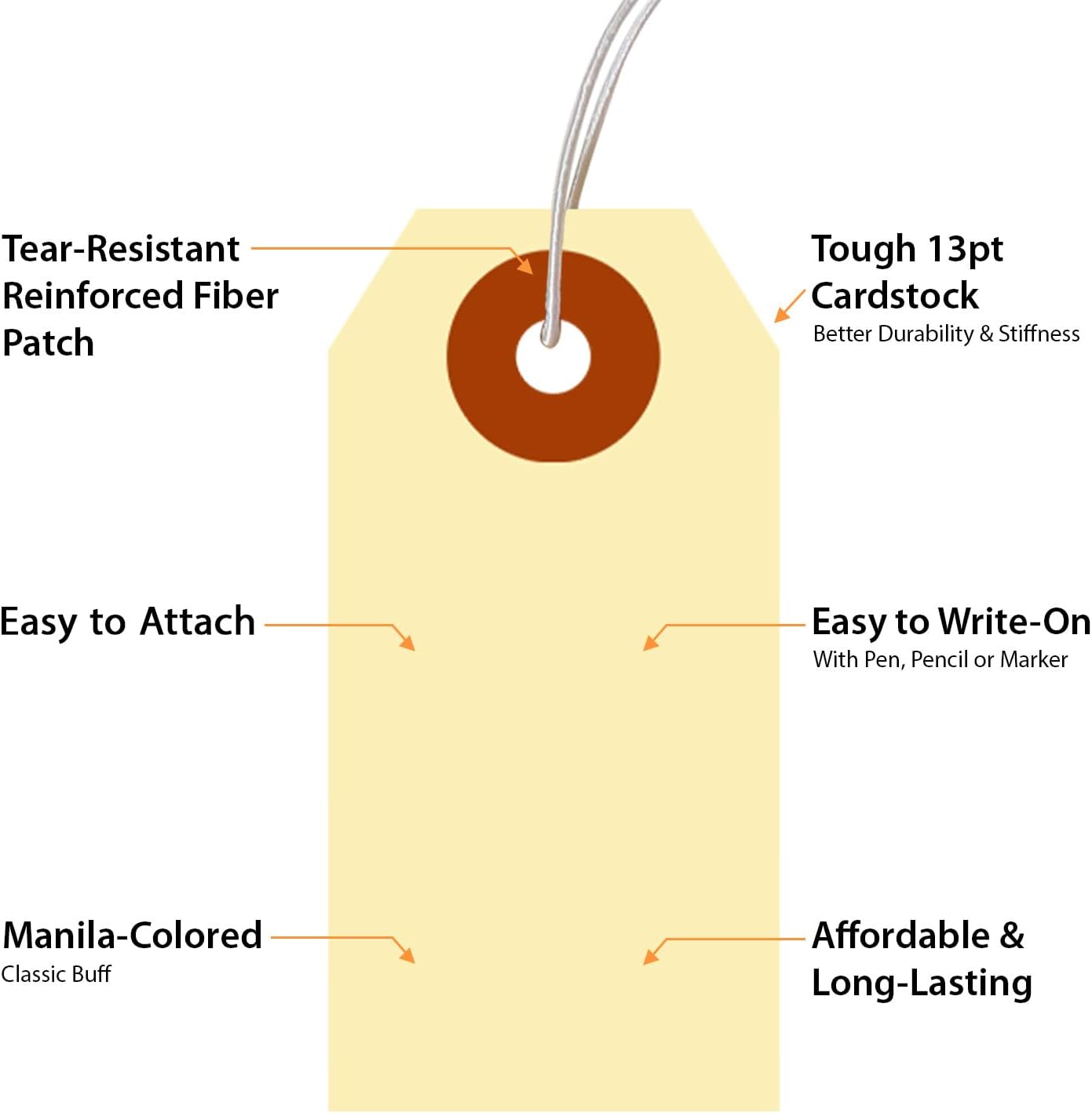 SmartSign Blank Manila Shipping Tags with Elastic Strings - Pack of 250, Size-1, 13pt Thick Pre-Strung Cardstock Tag, 2.75 x 1.375 inch, Paper Hang Tags with Reinforced Fiber Patch