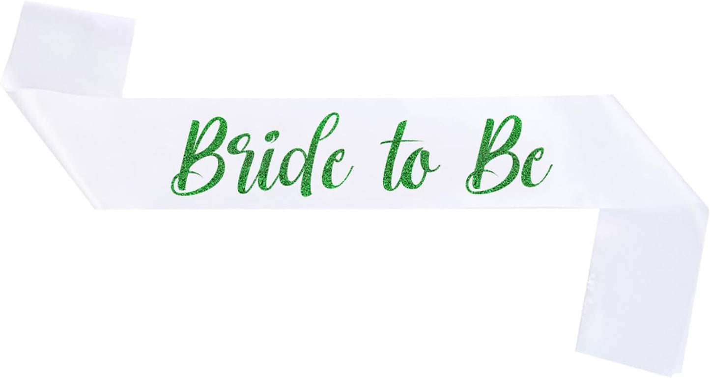 White with Green Letters Bride to Be Sash, Bride Sash Bachelorette Party Bridal Shower Sashes Bachelor Decorations Just Married Gift Engaged Decor Accessories,White Green