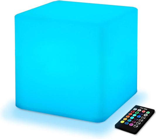 Mr.Go 10-inch Rechargeable LED Cube Light w/Remote, 16 RGB Colors & Dimmable LED Cube Lamp Night Light Mood Lamp, Ambient Decorative Lighting, Cordless & Waterproof for Indoor Outdoor Use