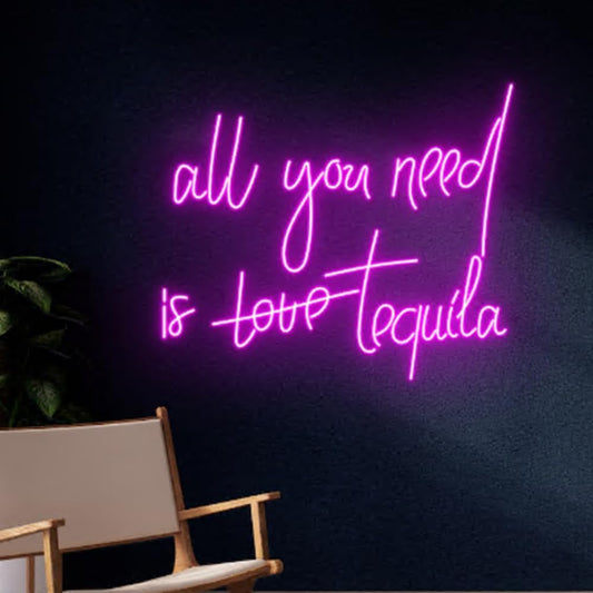 All You Need Is Tequila Neon Sign, All You Need Is Love Led Light, Tequila Led Sign, Tequila Pub Neon Light, Wine Bar Club Room Wall Decor Size:20inch