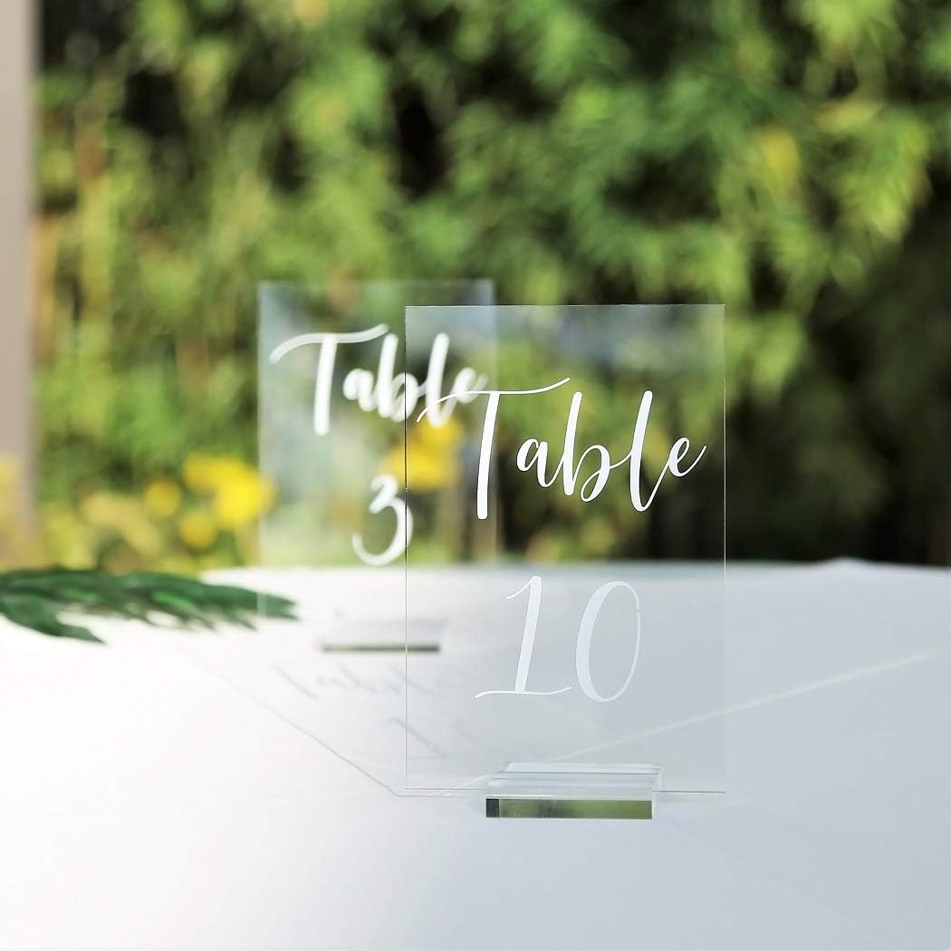 UNIQOOO Acrylic Wedding Table Numbers 1-40 with Stands | 4x6 inch Printed Calligraphy, Clear Table Number Signs and Holders | Perfect for Wedding Reception, Centerpiece Decoration, Event, Party