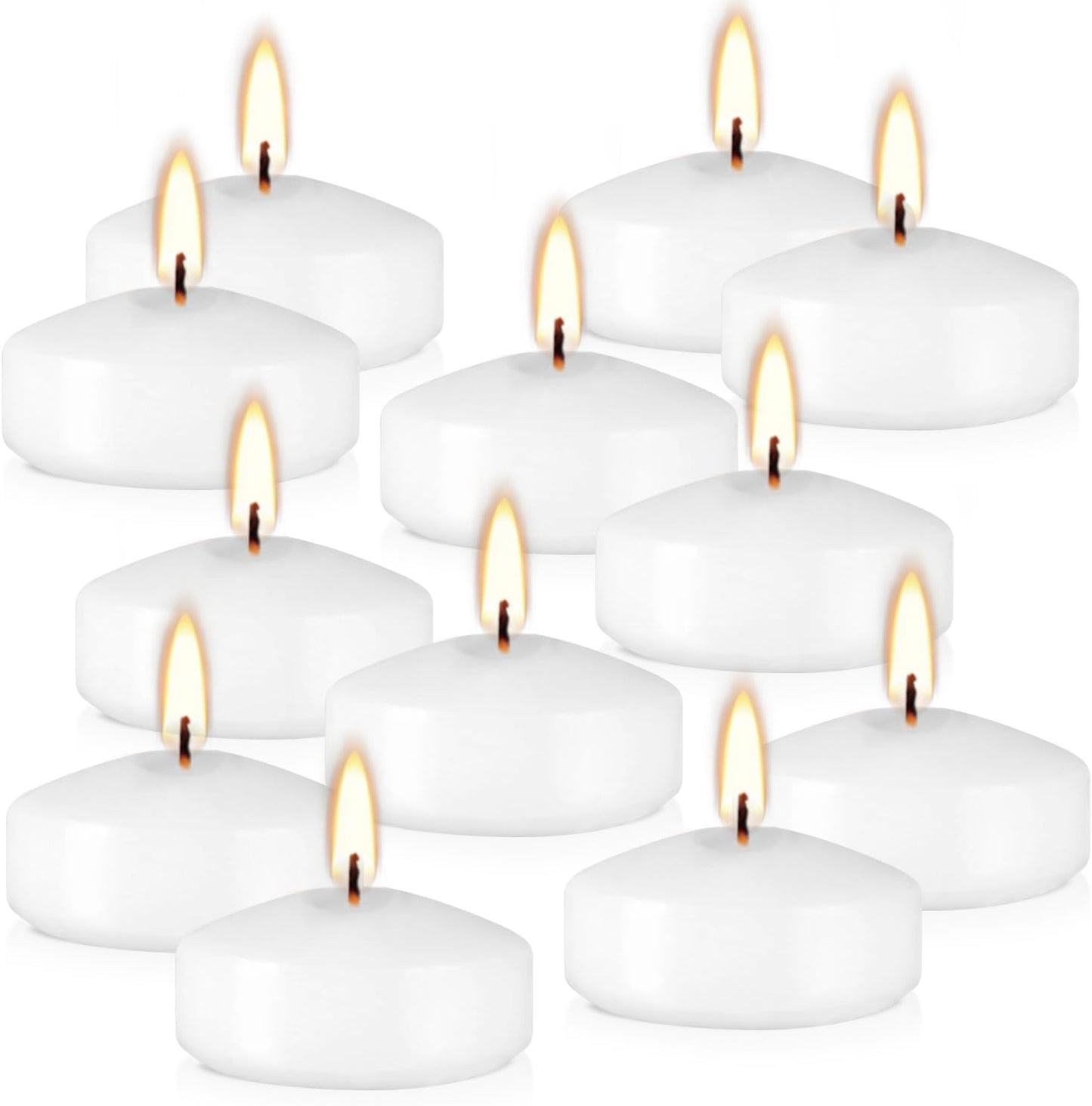 12 pcs Floating Candles, Smoke-Free and odorless, Burning continuously for 5-6 Hours, White, 2-inch Floating Candles, Suitable for Valentine's Day, Weddings, Holidays, Home Decoration