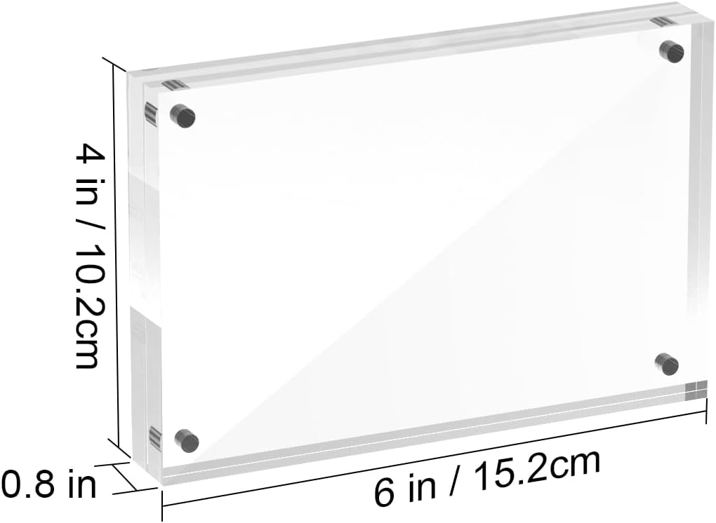 4x6 Acrylic Picture Frames, 20mm Thick Clear Frameless Magnetic Photo Frames, Double Sided Transparent Square Frame Gift for Desktop Display(3 Pack)