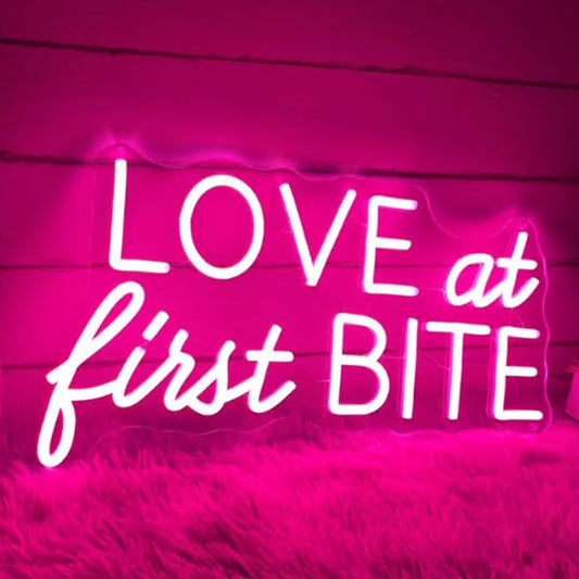 Love At First Bite Neon Sign, Custom Dessert Table LED Neon Light Minimalist Wedding Food Dessert Bar Sign Decor Donut Wall Decoration Size:20x 11inches