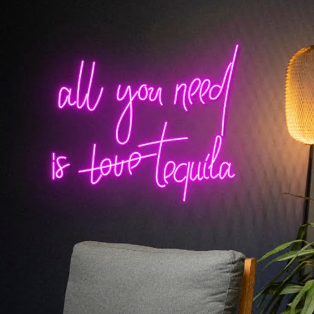 All You Need Is Tequila Neon Sign, All You Need Is Love Led Light, Tequila Led Sign, Tequila Pub Neon Light, Wine Bar Club Room Wall Decor Size:20inch