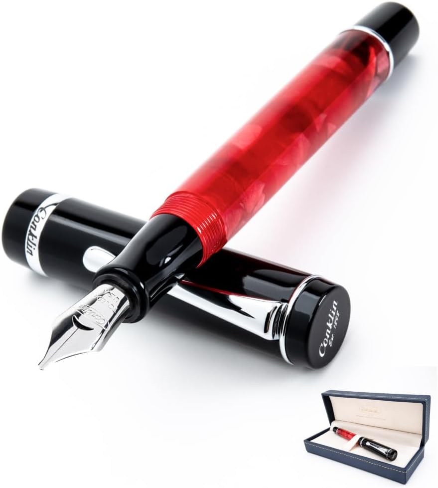 Conklin Duragraph Fountain Pen Red Nights - Extra Fine Nib, Precision Writing Instrument with Bold Red Finish
